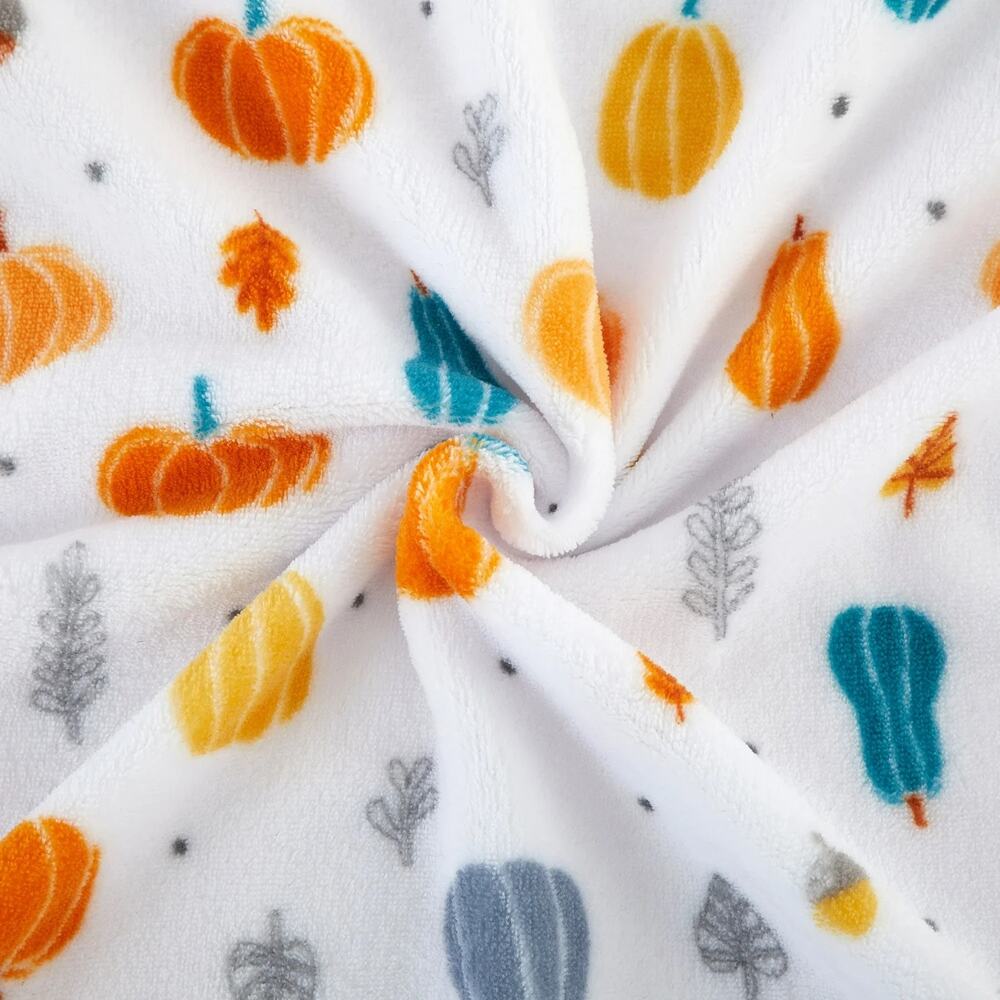PARENT'S CHOICE fleece blanket white/gray/orange PUMPKIN motif 30"x36" - Picture 5 of 6
